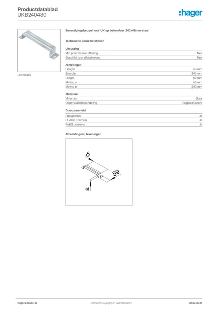 Afbeelding Hager Productdatablad UKB240480 | Hager Belgium