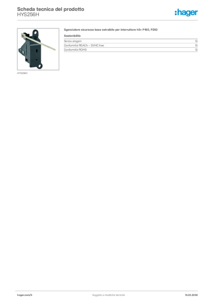 Immagine Hager Scheda tecnica del prodotto HYS256H | Hager Italia