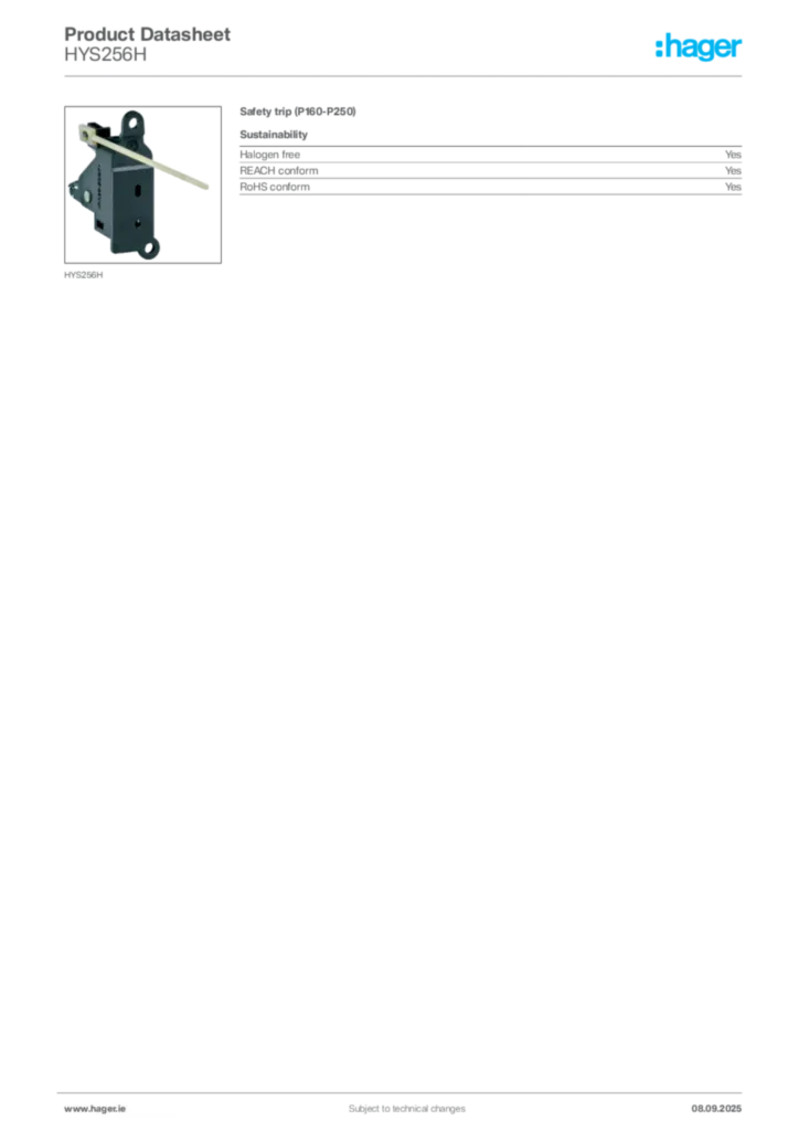 Image Hager Product data sheet HYS256H  | Hager