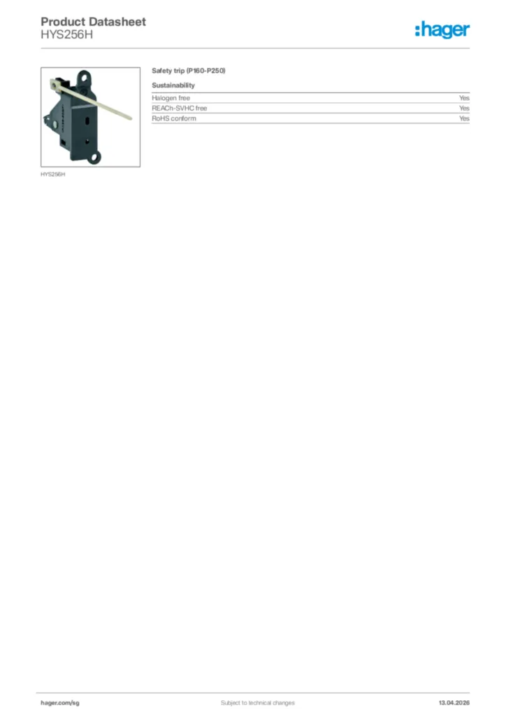 Image Hager Product data sheet HYS256H  | Hager