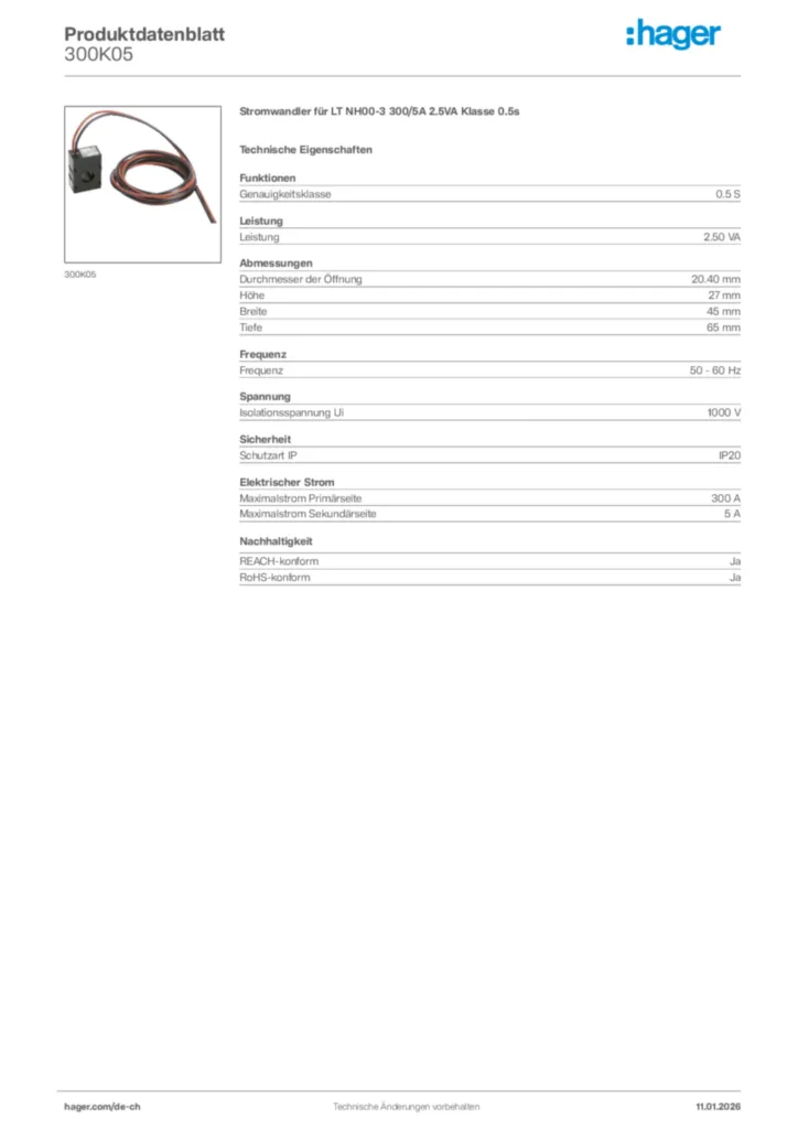 Bild Hager Produktdatenblatt 300K05 | Hager Schweiz