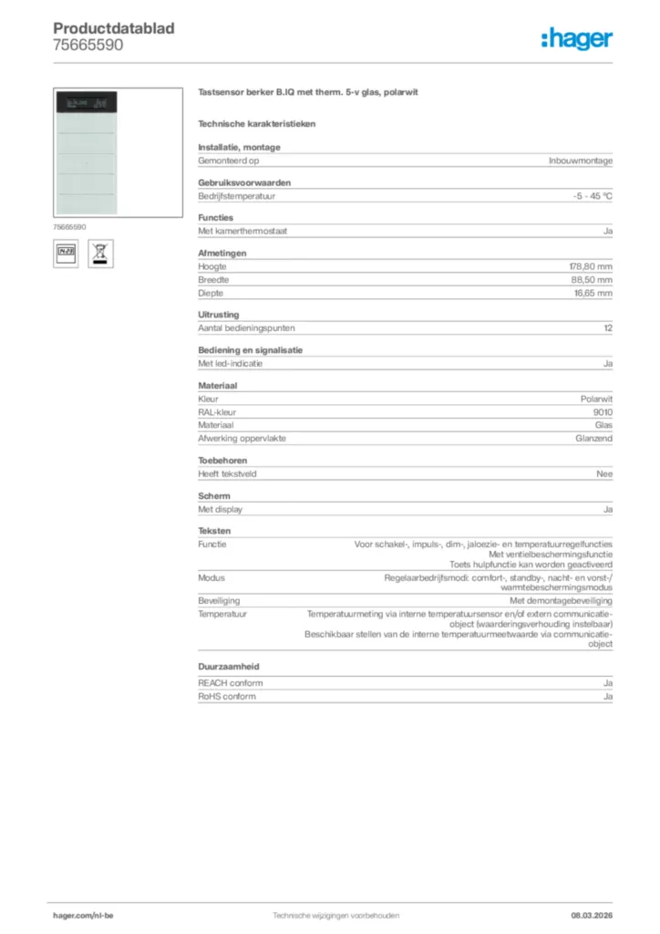 Afbeelding Hager Productdatablad 75665590 | Hager Belgium
