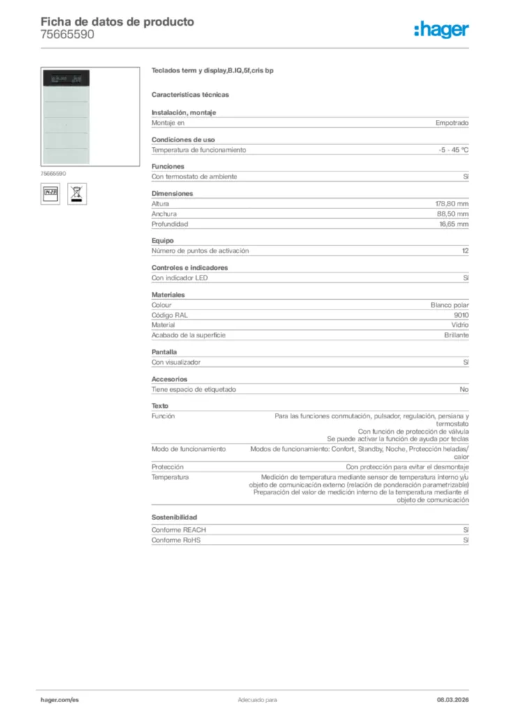 Imagen Hager Ficha de datos de producto 75665590 | Hager España