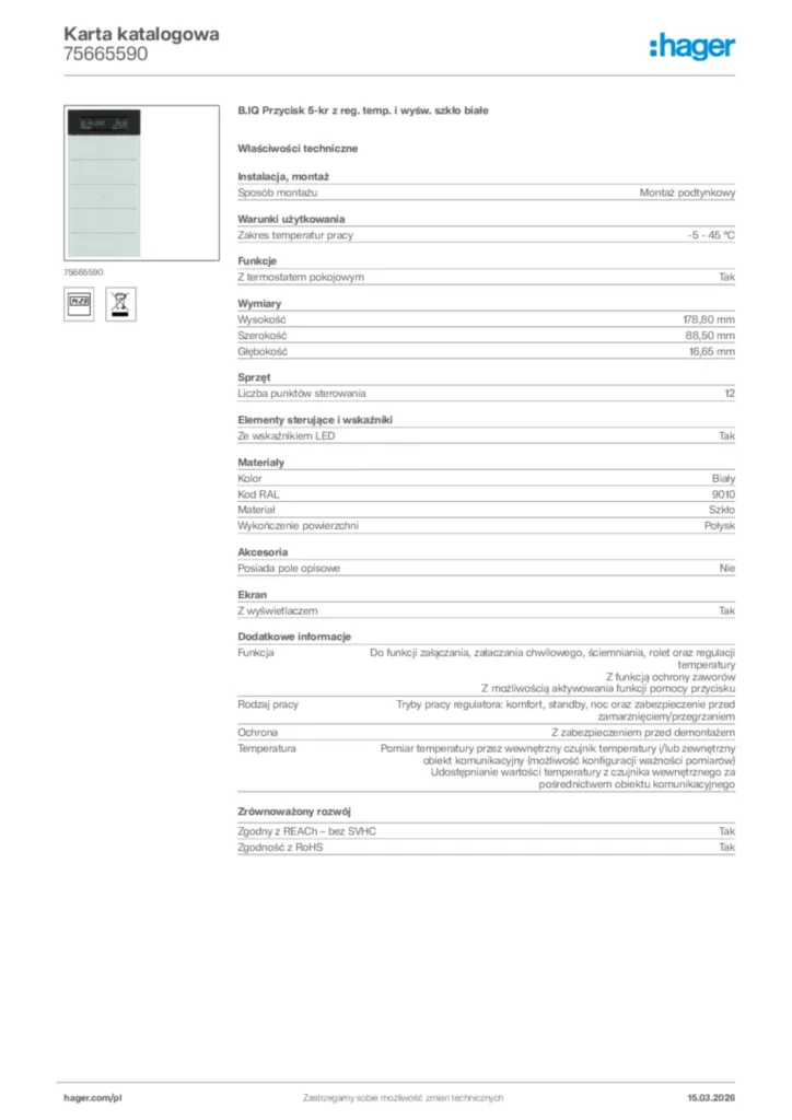 Zdjęcie Hager Karta katalogowa 75665590 | Hager Polska