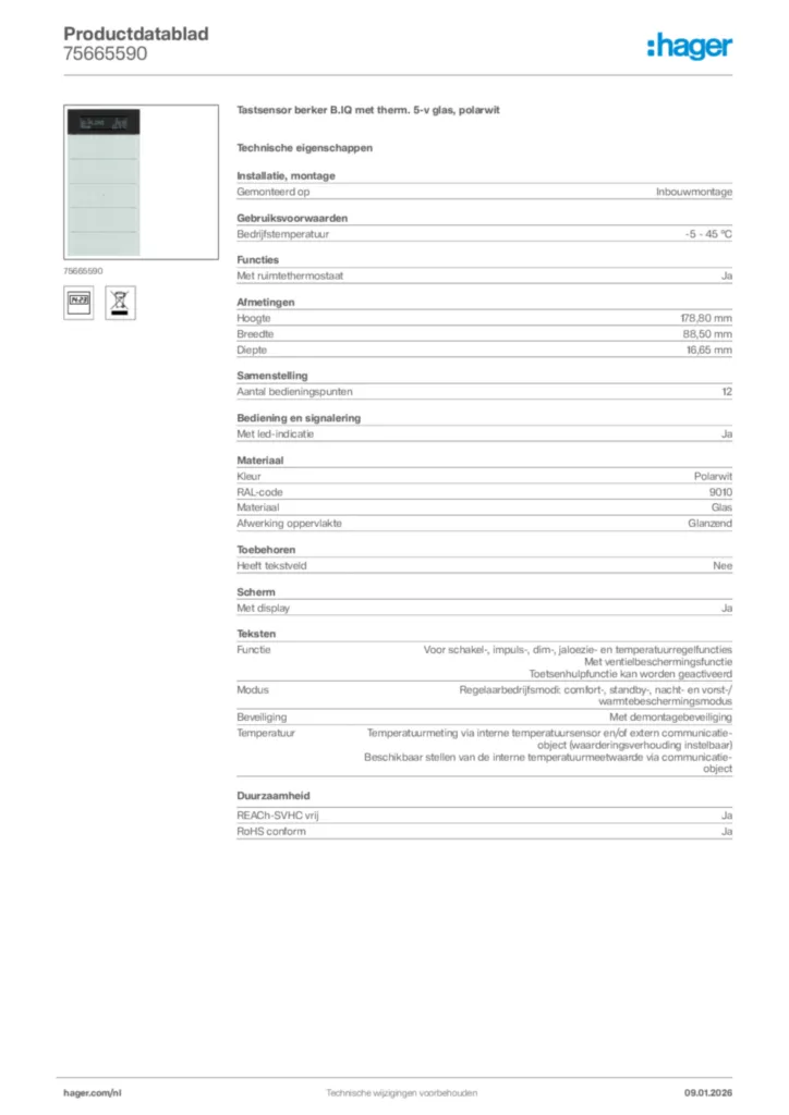 Afbeelding Hager Productdatablad 75665590 | Hager Nederland