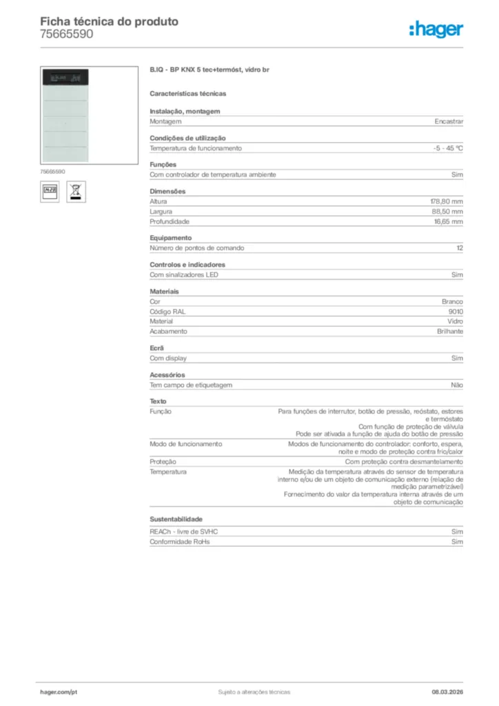 Imagem Hager Ficha técnica do produto 75665590 | Hager Portugal