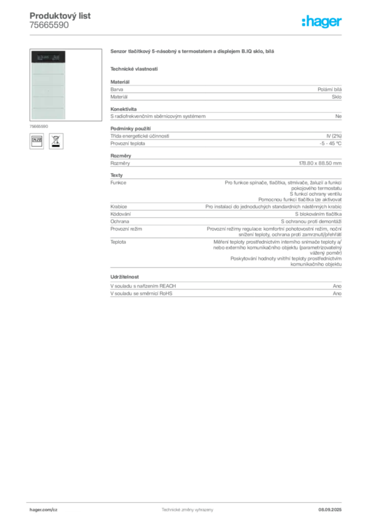 Obrázek Hager Produktový list 75665590 | Hager