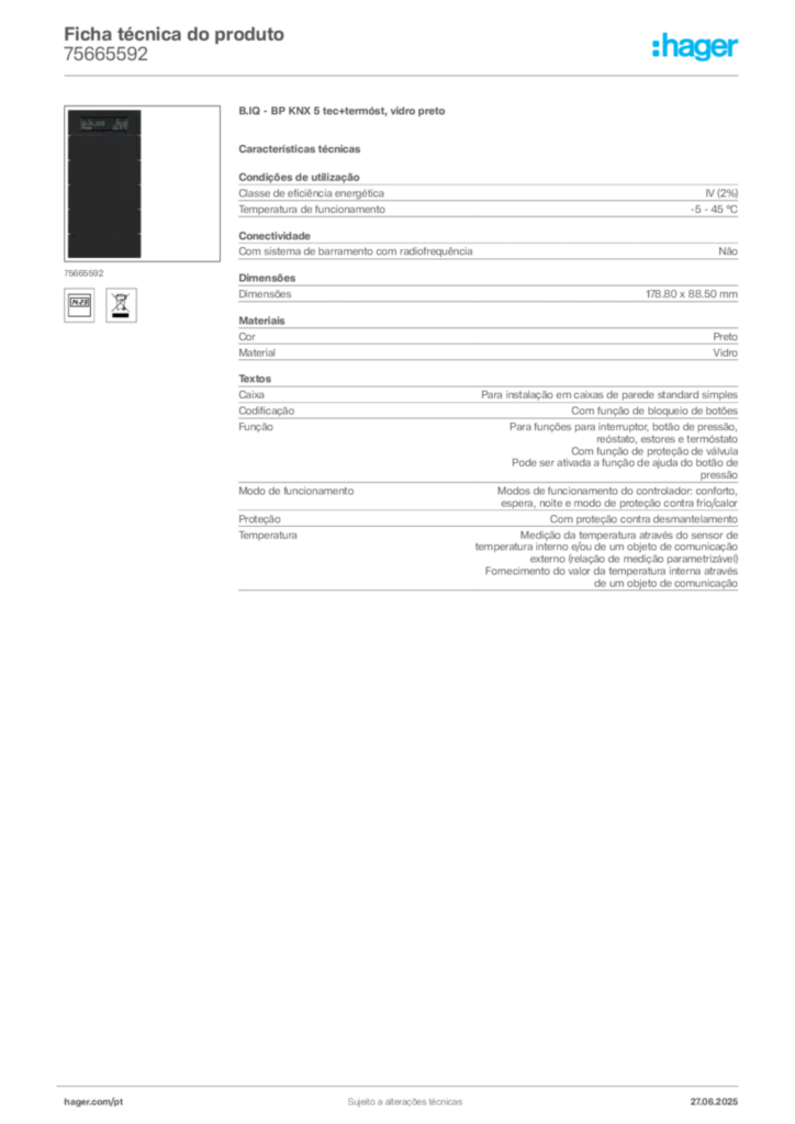 Imagem Hager Ficha técnica do produto 75665592 | Hager Portugal