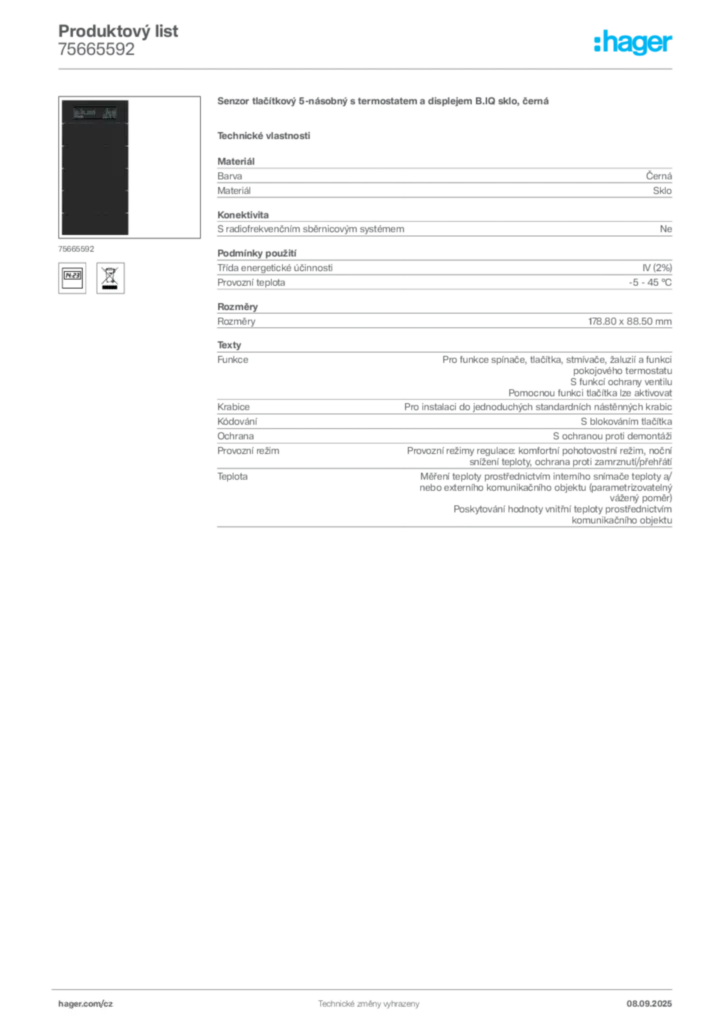 Obrázek Hager Produktový list 75665592 | Hager