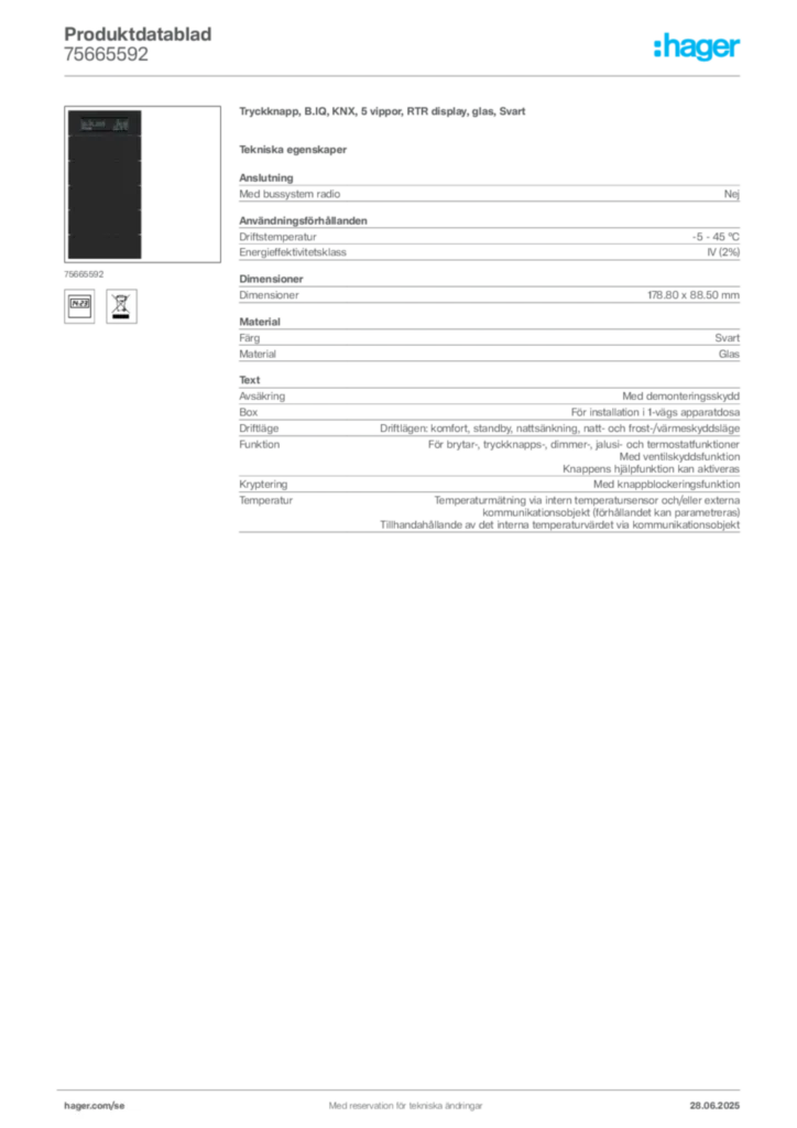 Bild Hager Produktdatablad 75665592 | Hager Sverige