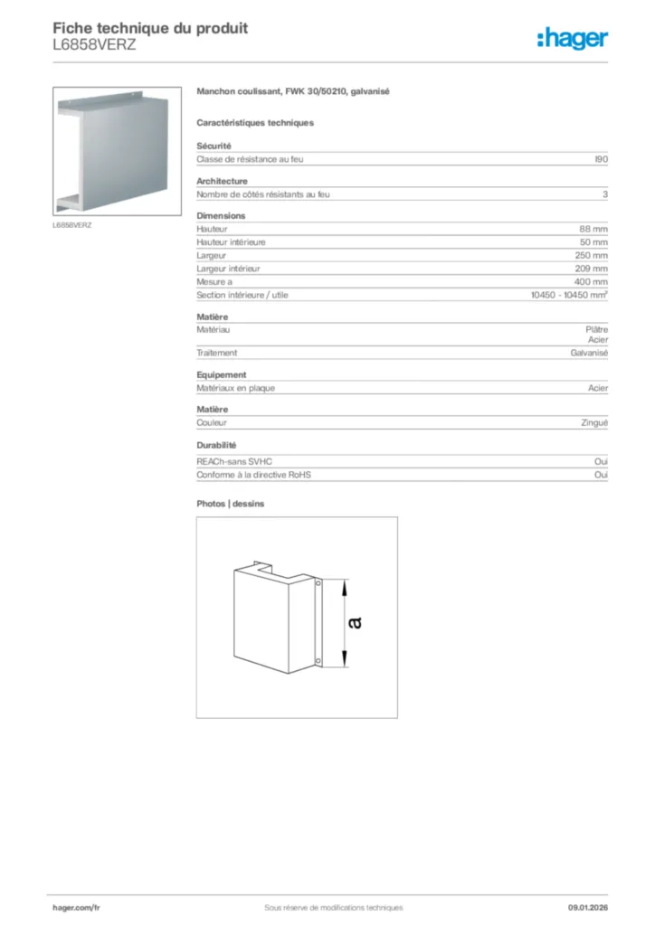 Image Hager Fiche technique du produit L6858VERZ | Hager France