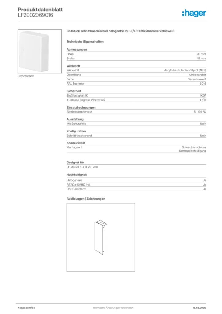 Bild Hager Produktdatenblatt LF2002069016 | Hager Deutschland