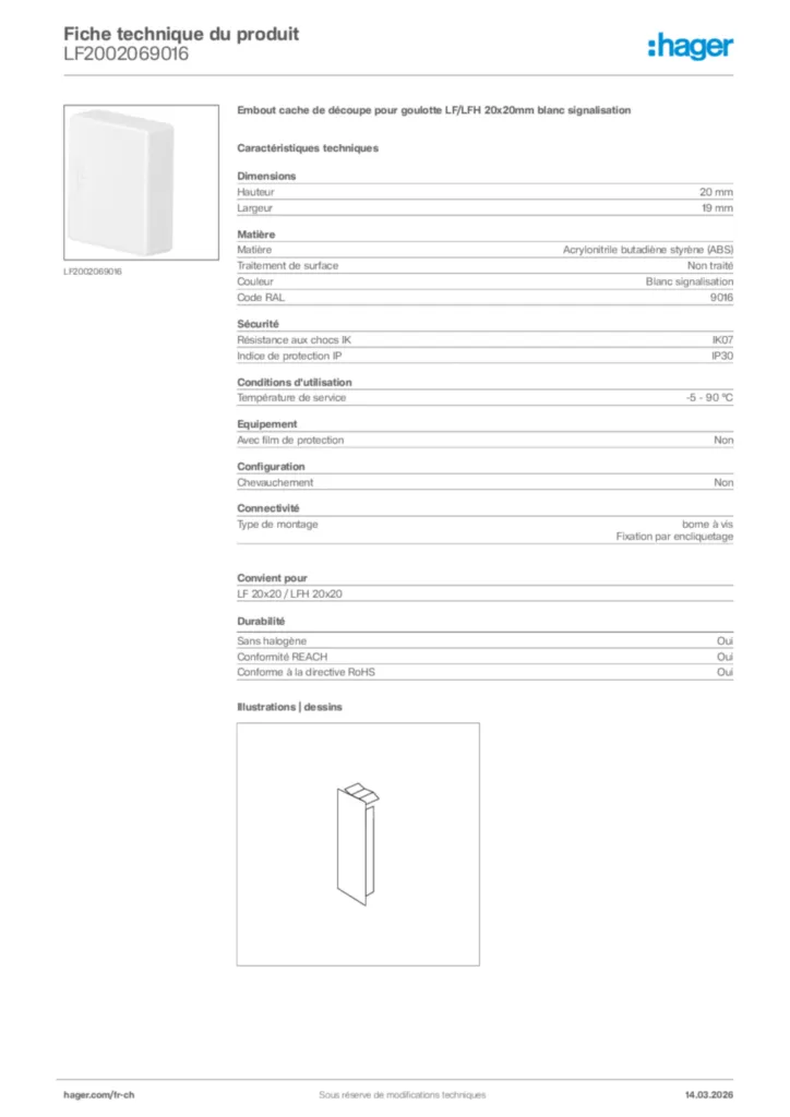 Image Hager Fiche technique du produit LF2002069016 | Hager Suisse
