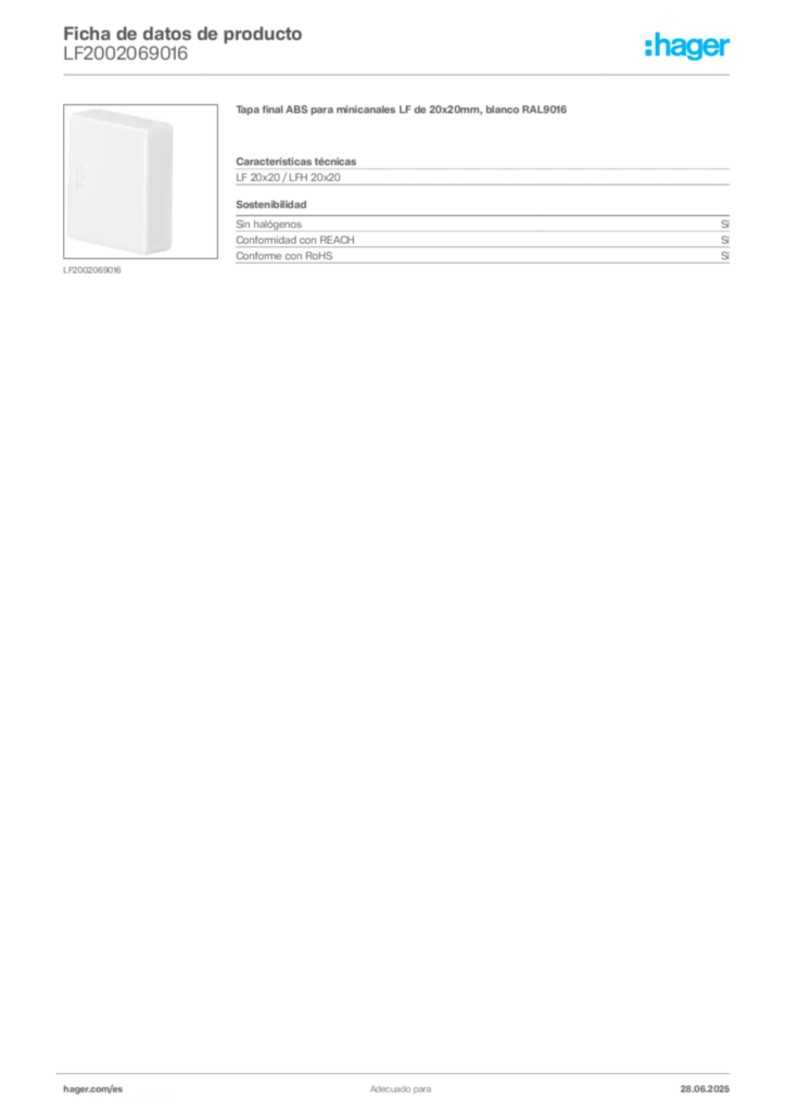 Imagen Hager Ficha de datos de producto LF2002069016 | Hager España
