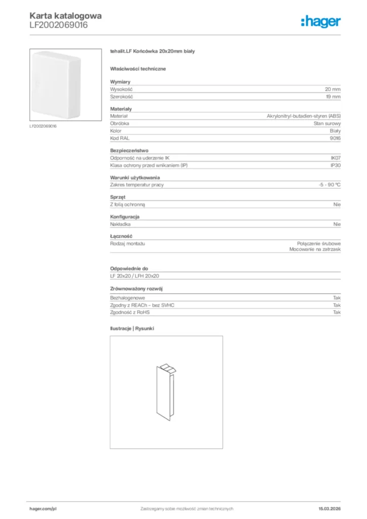 Zdjęcie Hager Karta katalogowa LF2002069016 | Hager Polska