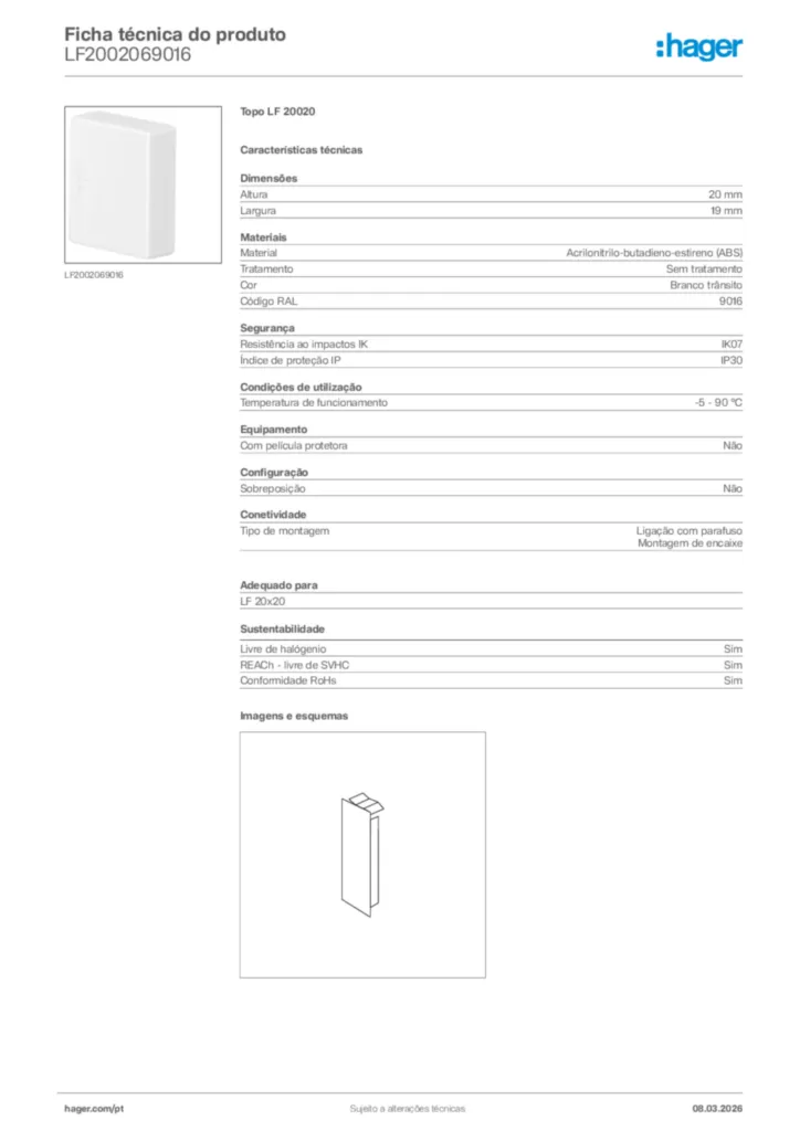 Imagem Hager Ficha técnica do produto LF2002069016 | Hager Portugal