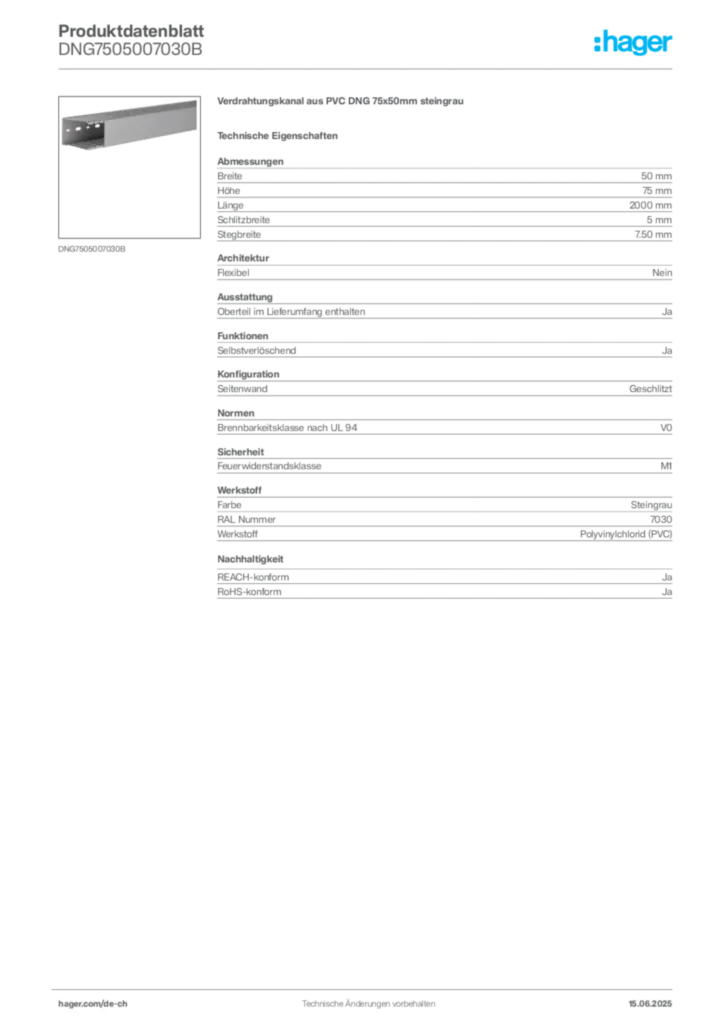 Bild Hager Produktdatenblatt DNG7505007030B | Hager Schweiz