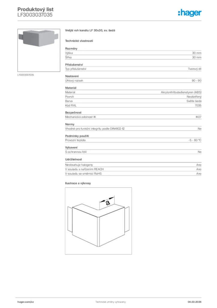 Obrázek Hager Product data sheet LF3003037035 | Hager