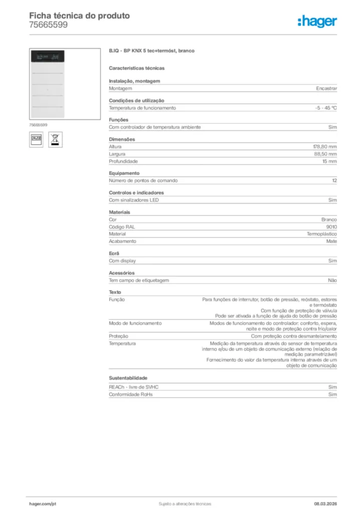 Imagem Hager Ficha técnica do produto 75665599 | Hager Portugal
