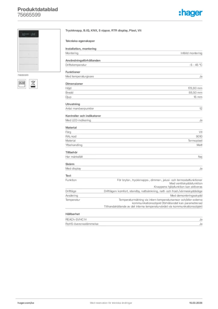 Bild Hager Produktdatablad 75665599 | Hager Sverige