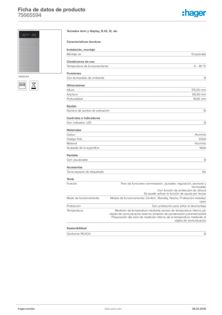 Imagen Hager Ficha de datos de producto 75665594 | Hager España