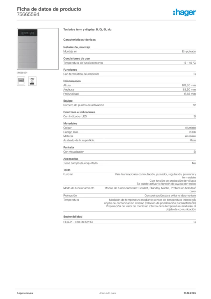 Imagen Hager Ficha de datos de producto 75665594 | Hager España