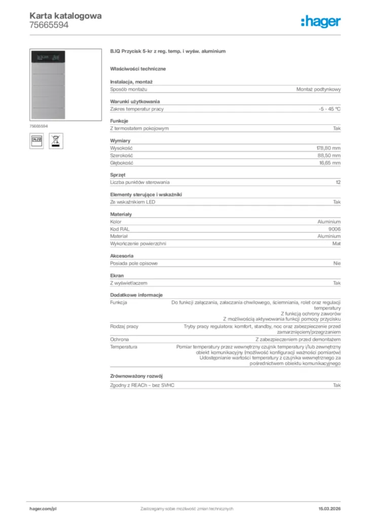 Zdjęcie Hager Karta katalogowa 75665594 | Hager Polska