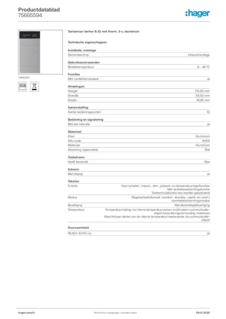 Afbeelding Hager Productdatablad 75665594 | Hager Nederland