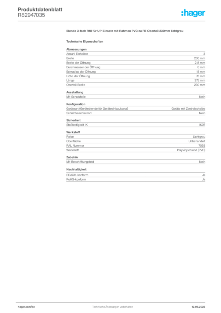 Bild Hager Produktdatenblatt R82947035 | Hager Deutschland