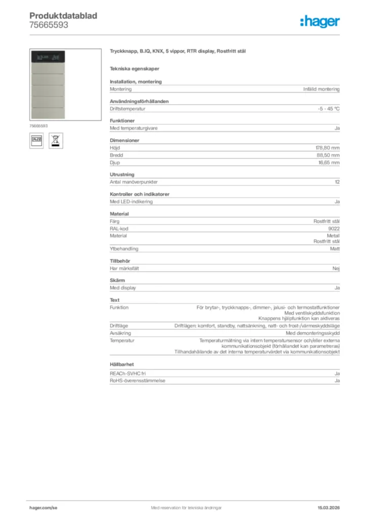 Bild Hager Produktdatablad 75665593 | Hager Sverige