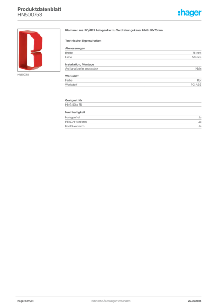 Bild Hager Produktdatenblatt HN500753 | Hager Deutschland