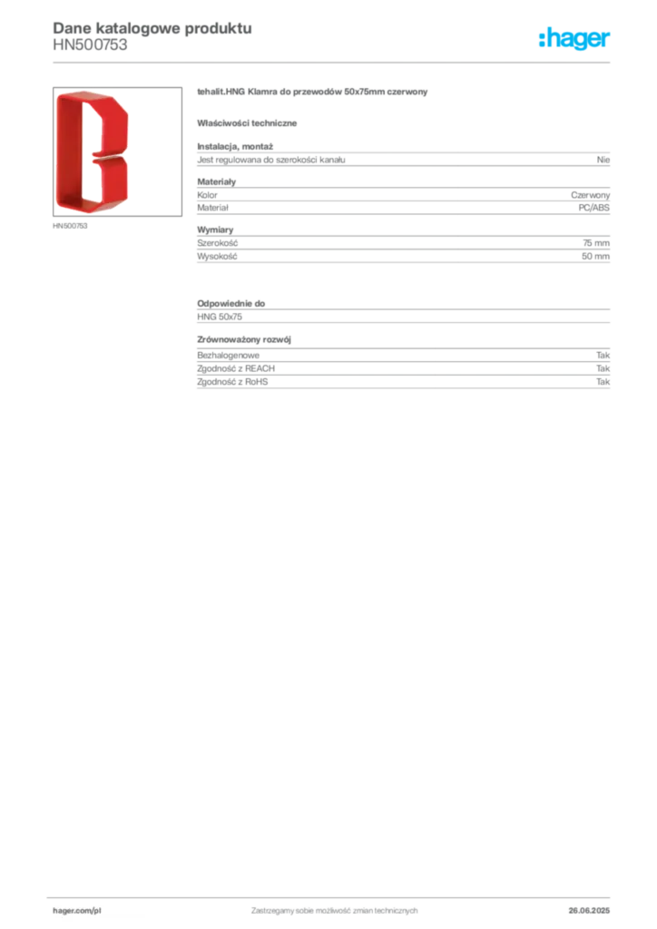 Zdjęcie Hager Karta katalogowa HN500753 | Hager Polska