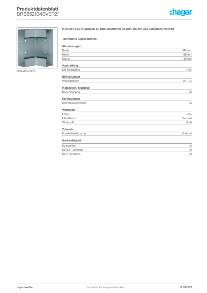 Bild Hager Produktdatenblatt BRS652104BVERZ | Hager Deutschland