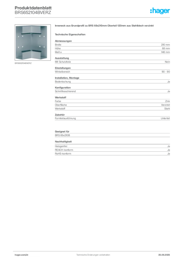 Bild Hager Produktdatenblatt BRS652104BVERZ | Hager Deutschland