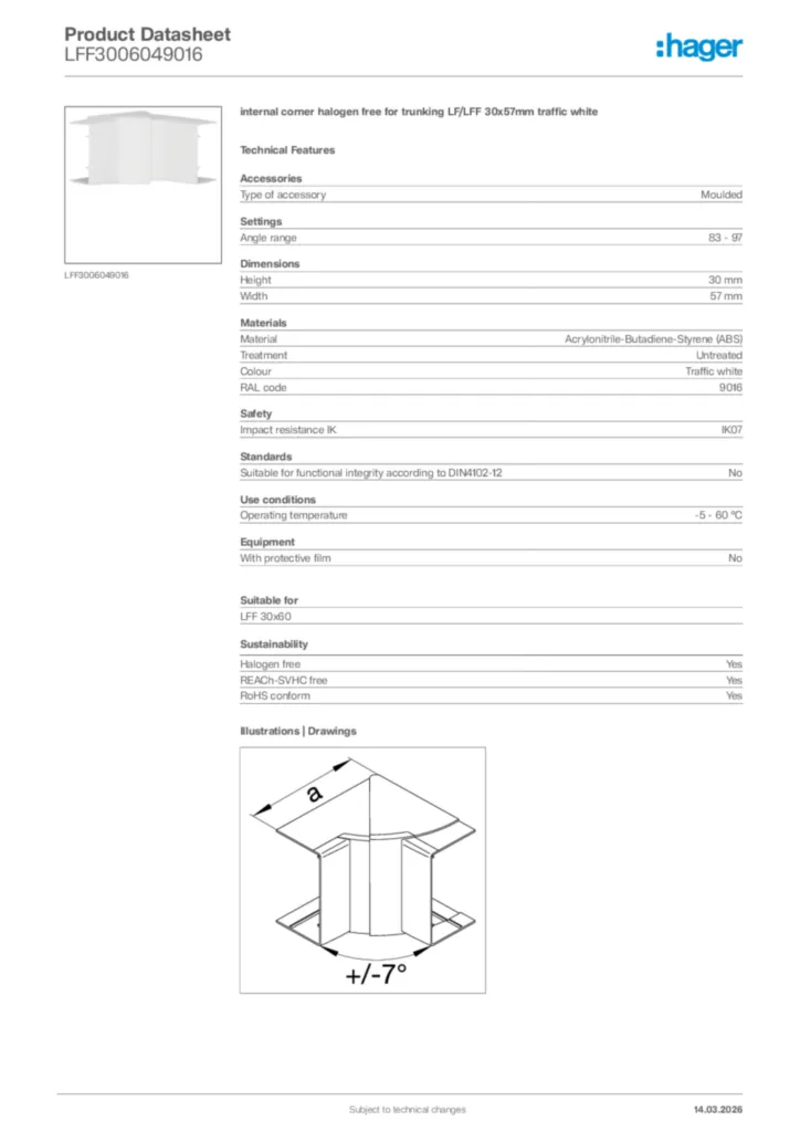 Image Hager Product data sheet LFF3006049016  | Hager Africa