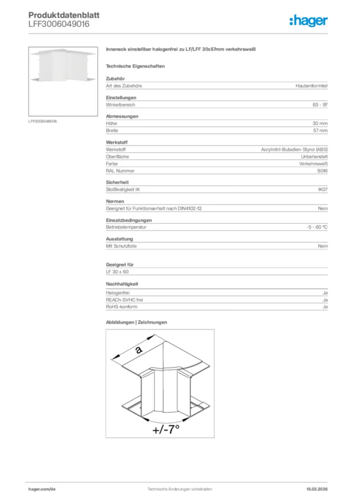 Bild Hager Produktdatenblatt LFF3006049016 | Hager Deutschland