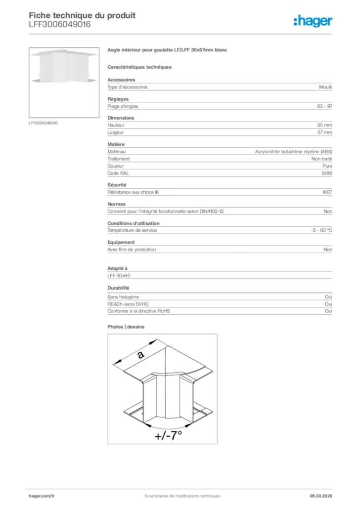 Image Hager Fiche technique du produit LFF3006049016 | Hager France