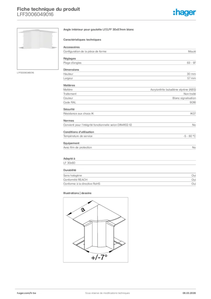 Image Hager Fiche technique du produit LFF3006049016 | Hager Belgique