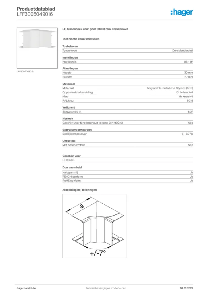 Afbeelding Hager Productdatablad LFF3006049016 | Hager Belgium