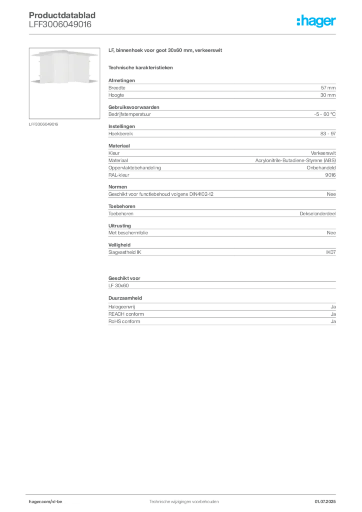 Afbeelding Hager Productdatablad LFF3006049016 | Hager Belgium