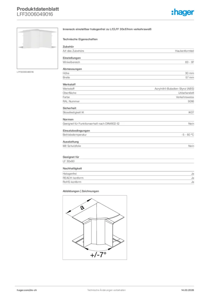 Bild Hager Produktdatenblatt LFF3006049016 | Hager Schweiz