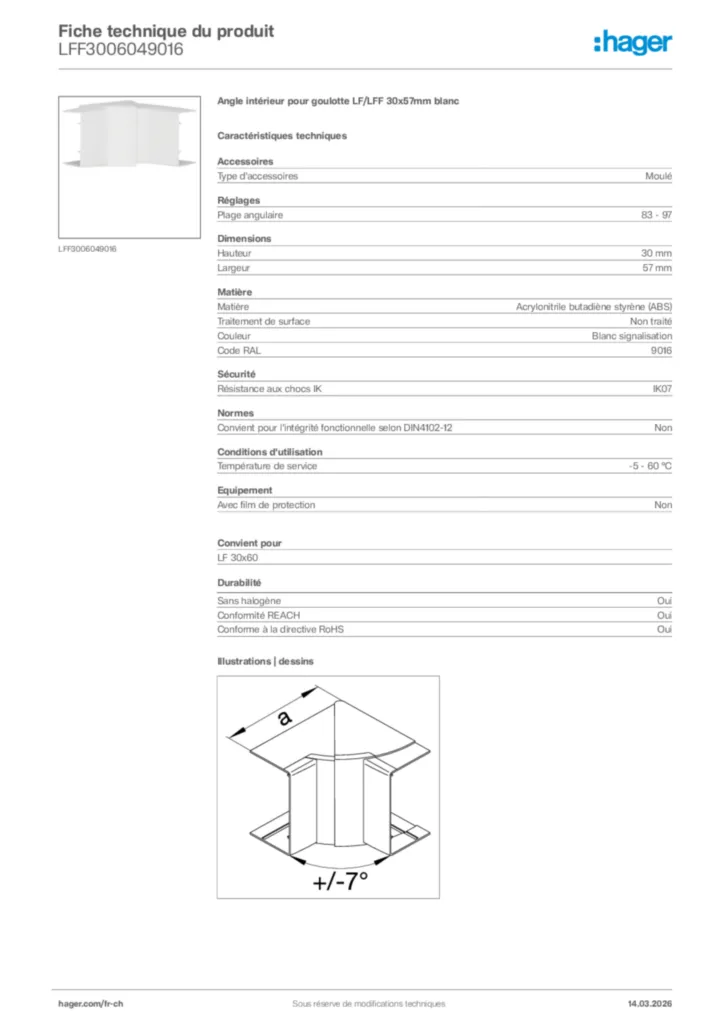 Image Hager Fiche technique du produit LFF3006049016 | Hager Suisse