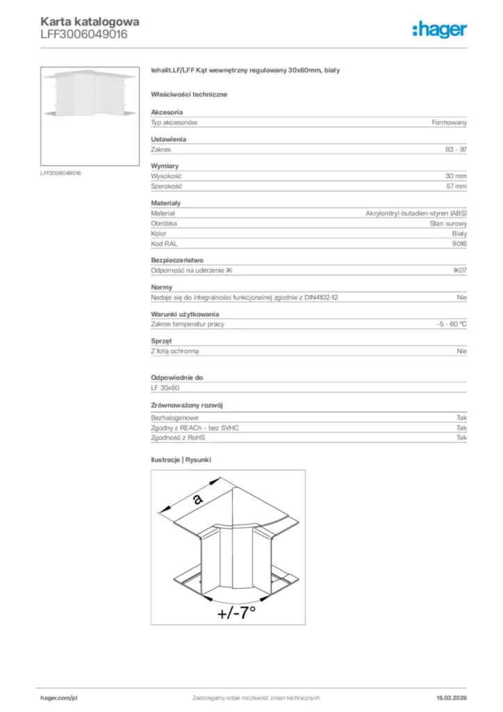 Zdjęcie Hager Karta katalogowa LFF3006049016 | Hager Polska