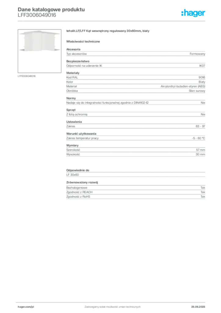 Zdjęcie Hager Karta katalogowa LFF3006049016 | Hager Polska