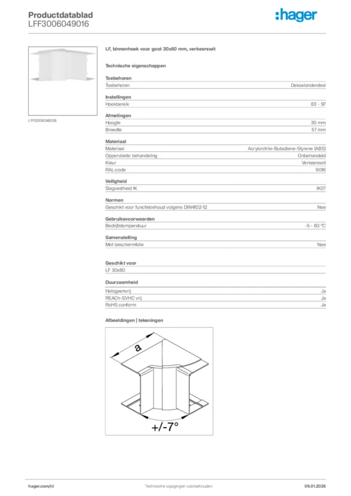 Afbeelding Hager Productdatablad LFF3006049016 | Hager Nederland