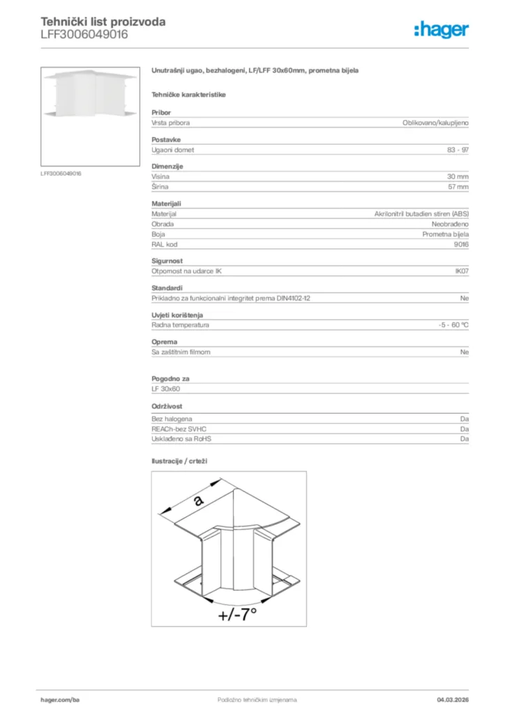 Slika Hager Tehnički list proizvoda LFF3006049016  | Hager