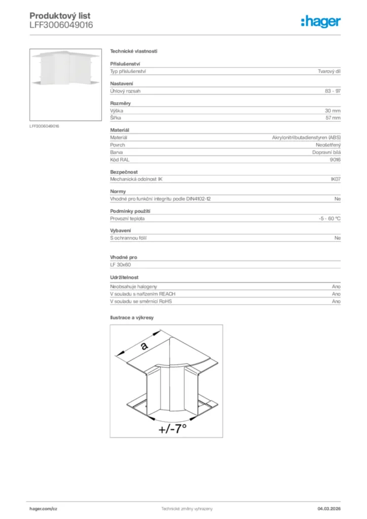 Obrázek Hager Product data sheet LFF3006049016 | Hager