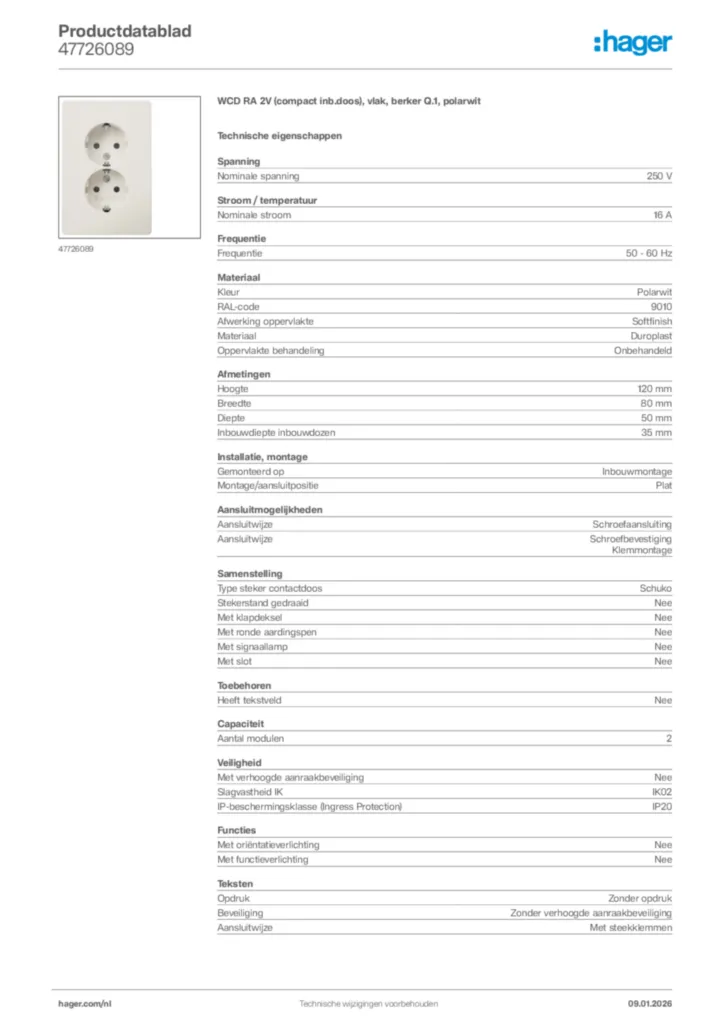 Afbeelding Hager Productdatablad 47726089 | Hager Nederland