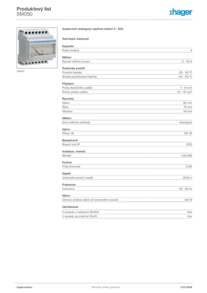 Obrázek Hager Product data sheet SM050 | Hager