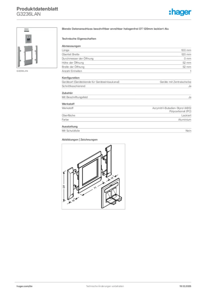 Bild Hager Produktdatenblatt G3236LAN | Hager Deutschland